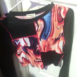 Ginger G Black and Red Graphic Crop Blouse